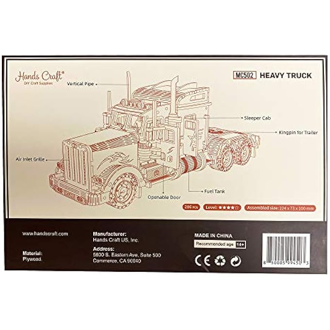 DIY 3D WOODEN PUZZLE  TRUCK VEHICLE LASER CUT ASSEMBLY 1:40 SCALE MODEL BUILDING KIT BRAIN TEASER EDUCATIONAL STEM TOY ADULTS AND TEENS TO BUILD SAFE AND NON-TOXIC WOOD MC502A - Image 4